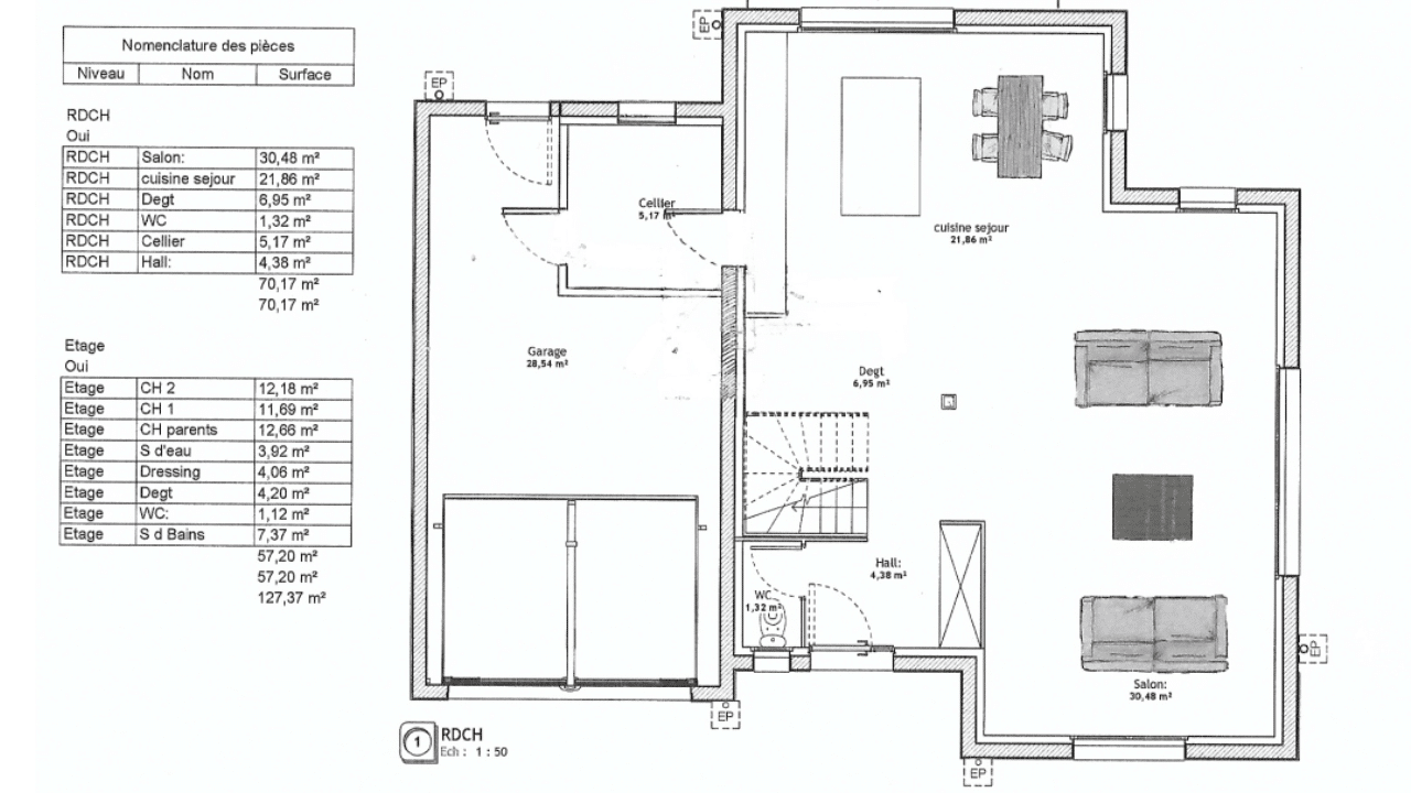 Plan de maison 120 m² avec étage : Plan RDC/étage et vues 3D